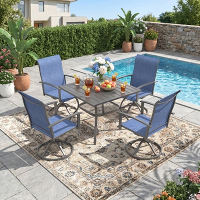 4-Person Square Patio Dining Set With Swivel Chairs