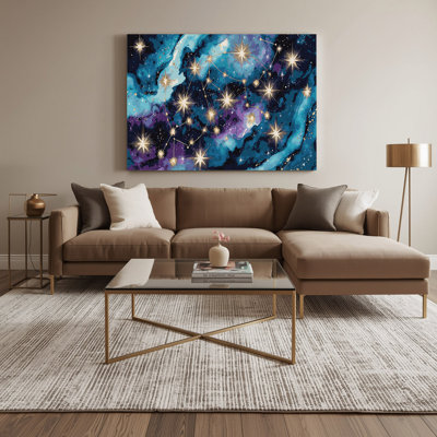 Space Zodiac constellations Blue Canvas Wall Art
