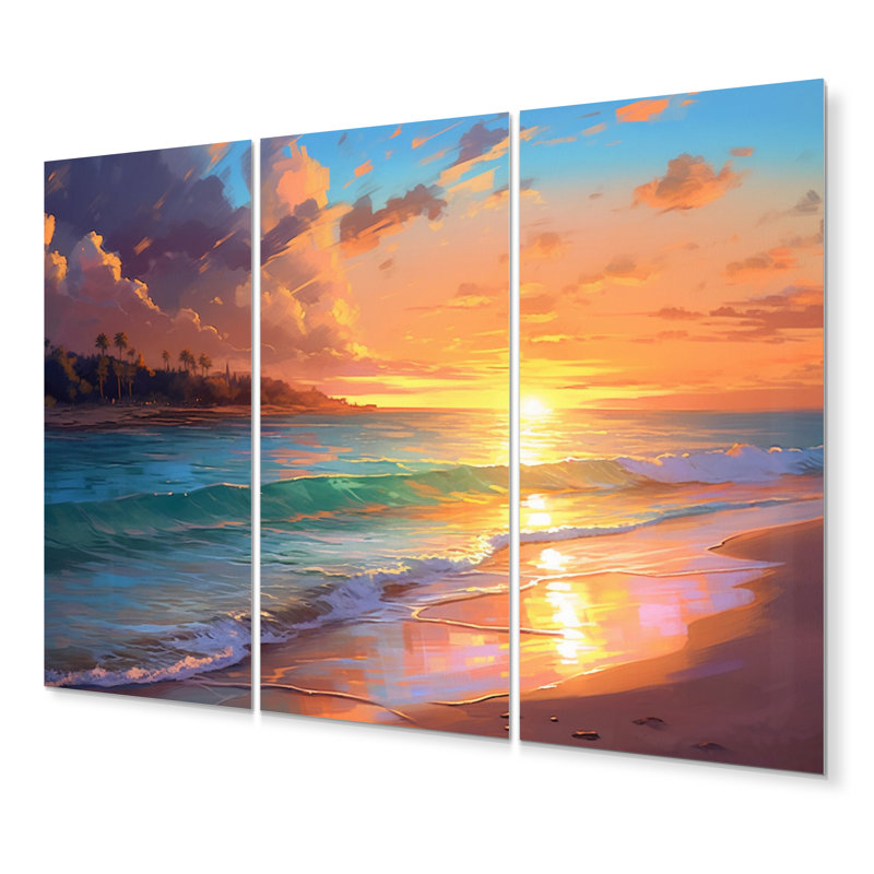 Sable et bleu mer des Caraïbes, impression 3 pièces, H 28 po x l 36 po x P 1 po, Metal