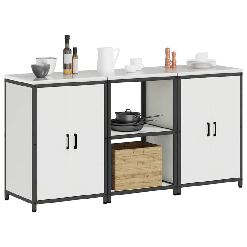  Kitchen Storage Set With Shelf 3 Pcs Black 180 X 50 X 92 Cm, White