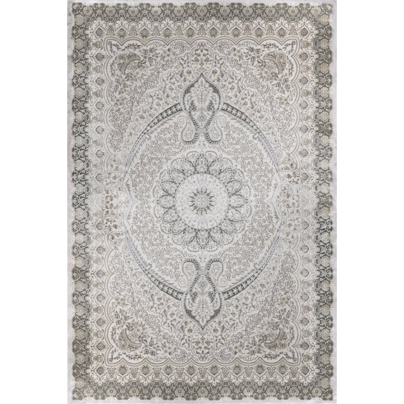Tapis oriental gris à imprimé numérique tissé antidérapant lavable à la machine