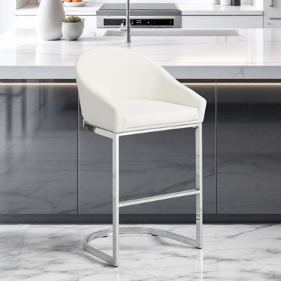 Elegant White 26-Inch Counter Stool with Built-In Footrest