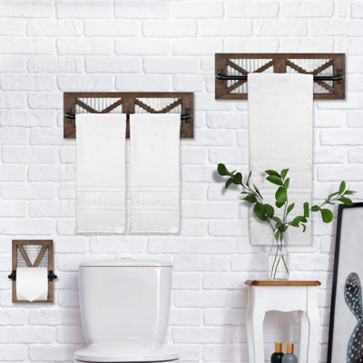 18" Wood Wall Mounted Rustic Towel Bar Set
