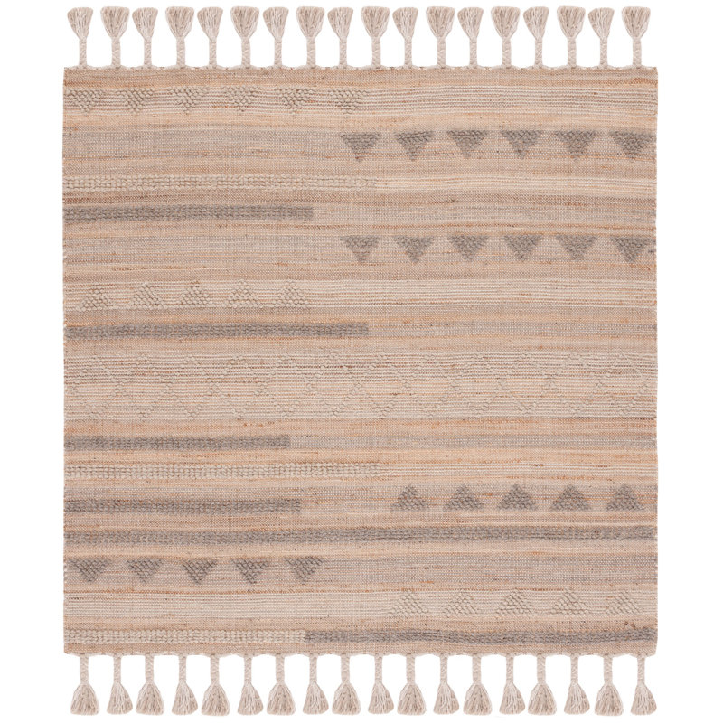 Dalke Southwestern Handmade Flatweave Natural/Beige/Gray Area Rug, Square 6'