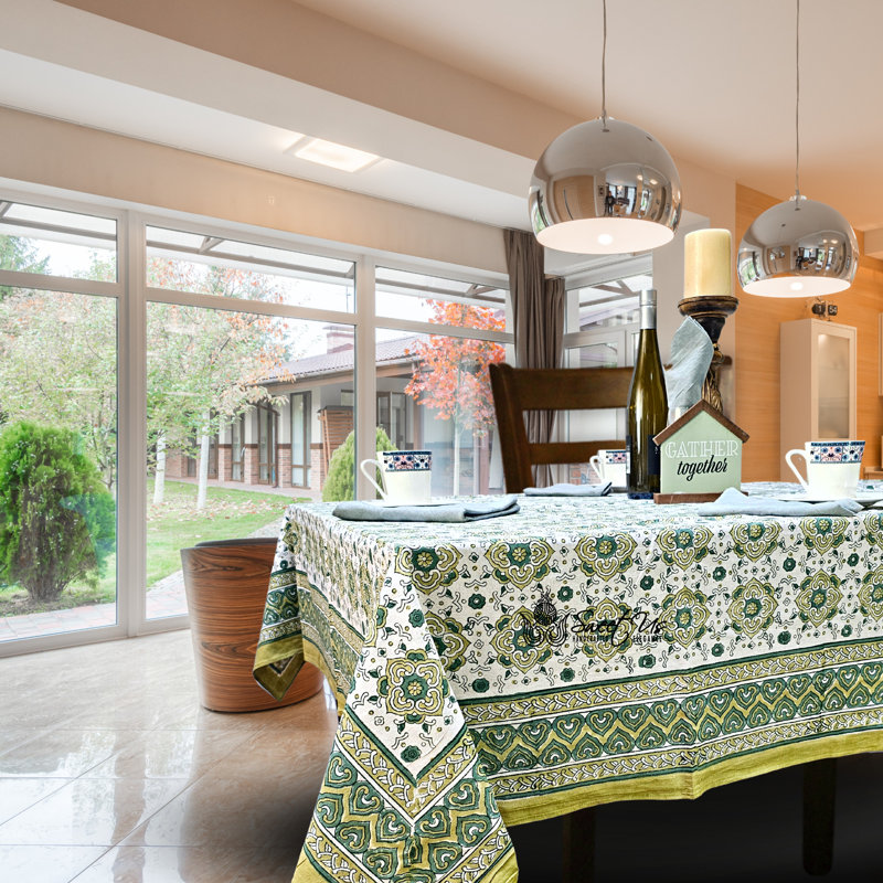 Nappe 100% coton faite à la main, 90 po x 60 po, Vert