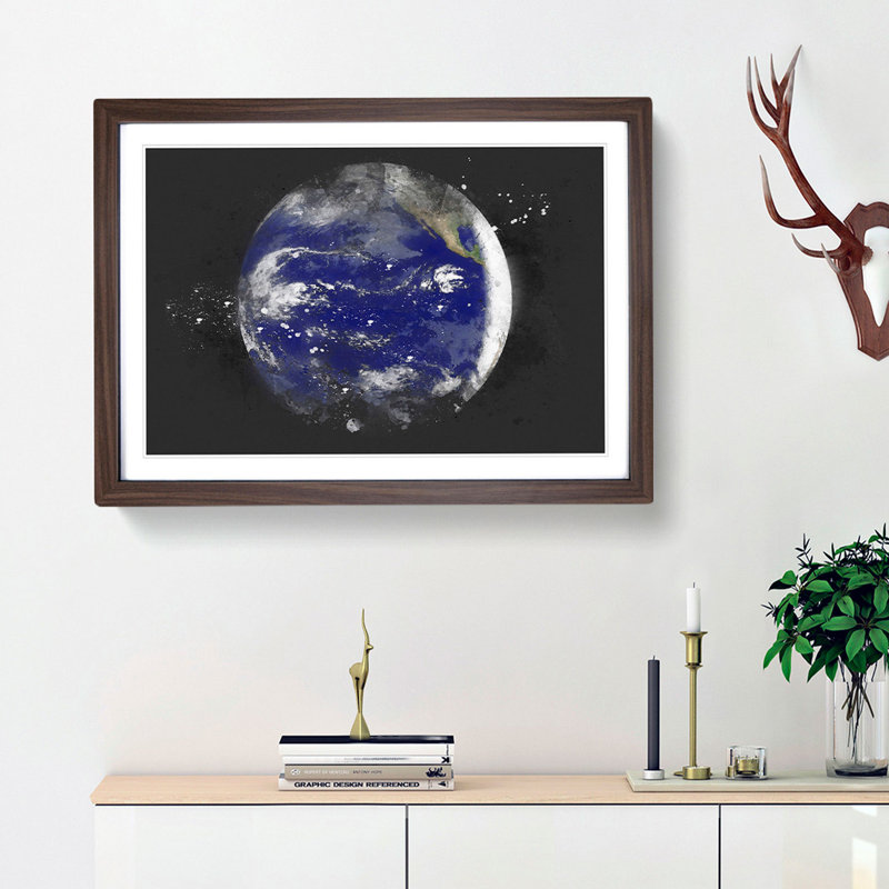 A Satellite Image of Earth - Picture Frame Graphic Art Print, 33cm H x 45cm W x 2cm D, Walnut Framed