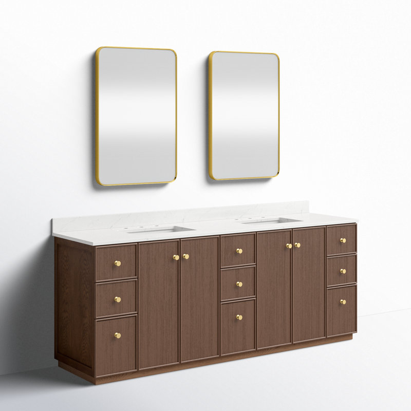 Meuble-lavabo double l 84 po Waubun, Chêne brun foncé