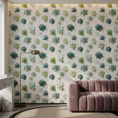 Succulent papier peint botanique texturé empâtement mural
