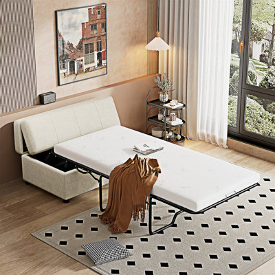 Lit simple escamotable avec repose-pieds et matelas