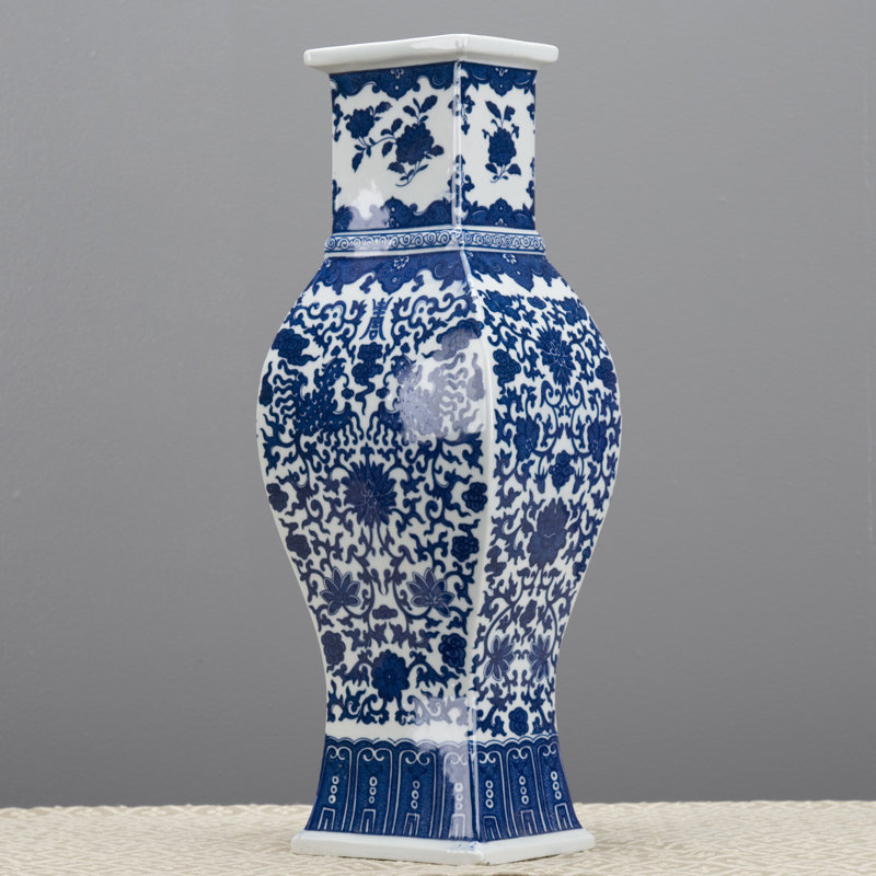 Rectangular Porcelain Vase Blue Floral