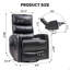 Fauteuil inclinable manuel à massage thermique avec fauteuil à bascule et pivotant en tissu, noir-1600230044