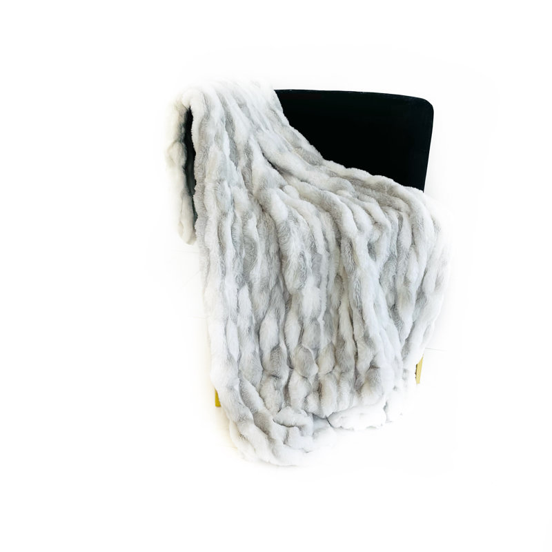 Snow Chinchilla Knitted Throw Blanket, 90" W x 90" L, Silver