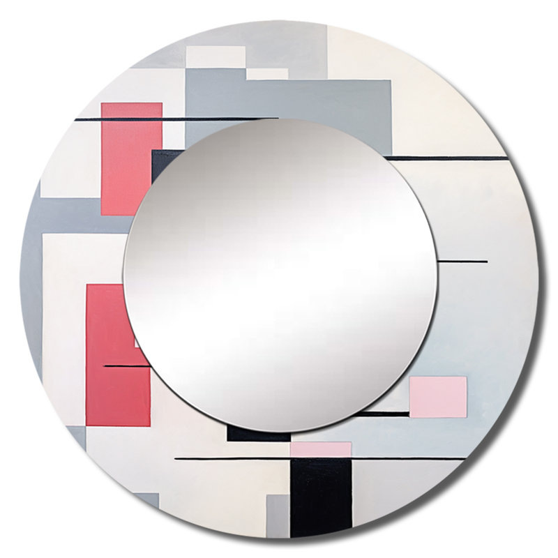 Rose surmatelas géométrique sérénité - suprême, miroir décoratif rond moderne, impression sur métal, 29 po x 29 po