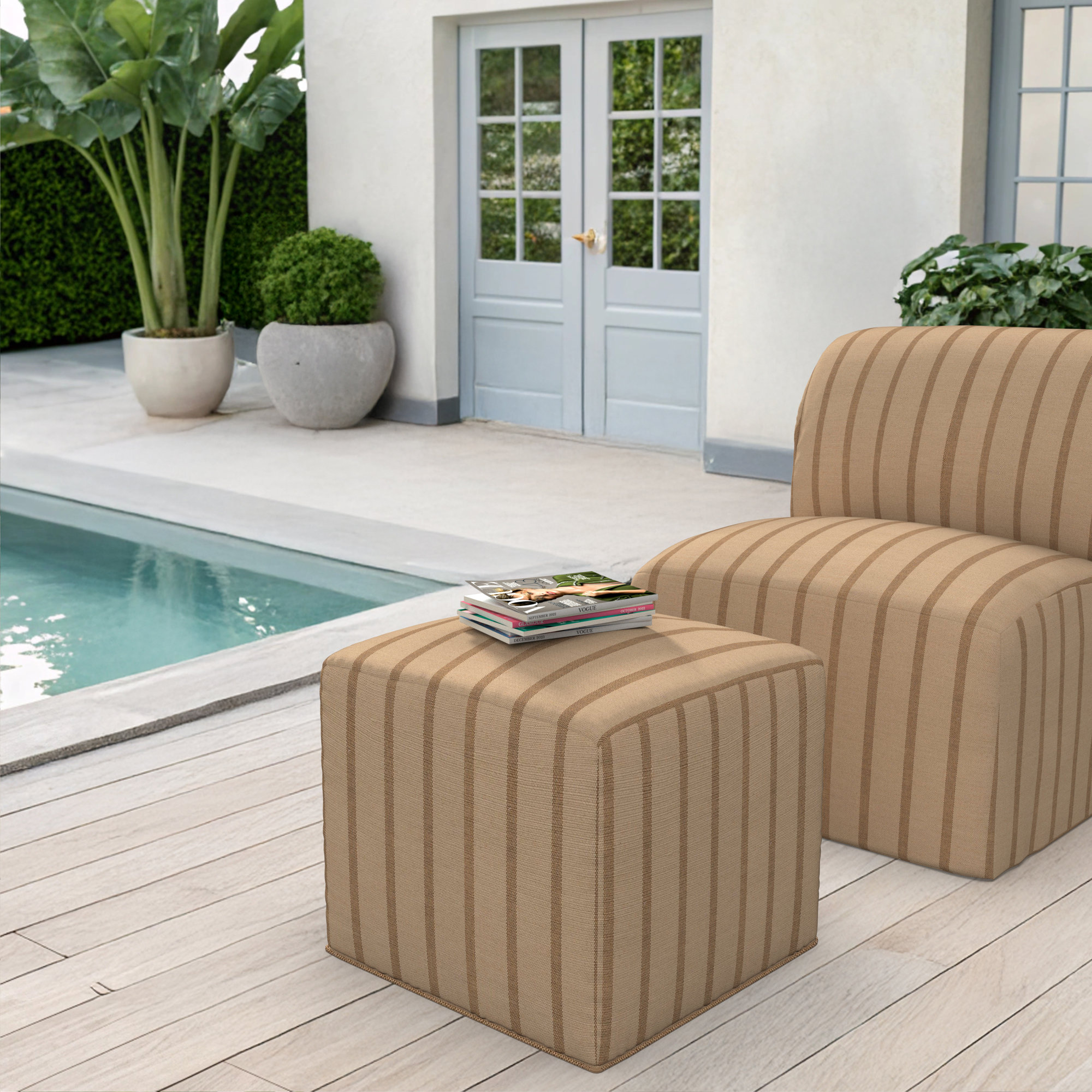 Praia Sunbrella® Outdoor Ottoman, 18" H x 18" W x 18" D, Sunbrella Unwind Driftwood