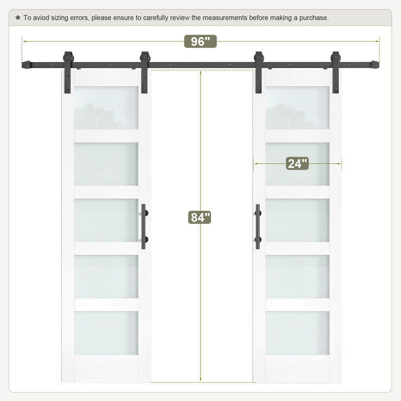 Porte de grange double en verre manufacturé avec ensemble de quincaillerie d'installation, 48 po x 84 po, 2