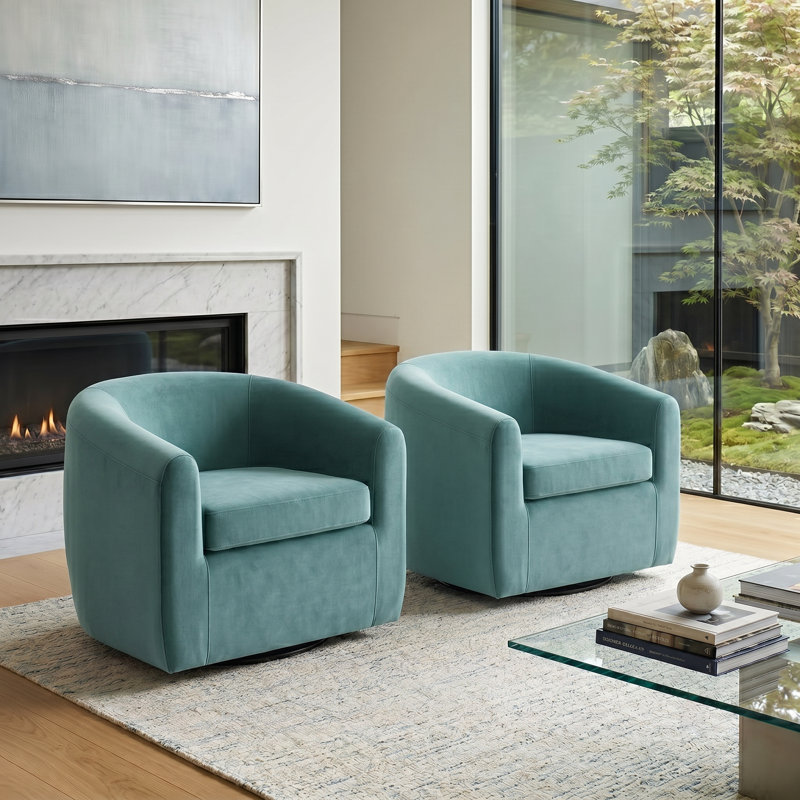 Richard  Upholstered Velvet Swivel Barrel Chair, Green
