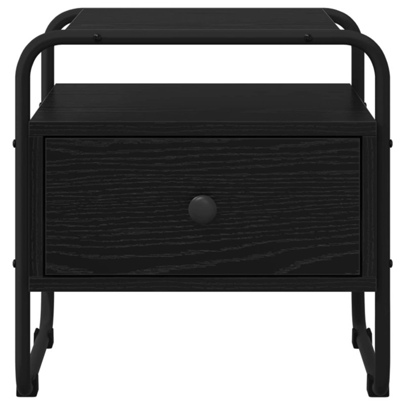 40 cm W Galvanised Steel Bedside Table, Black Oak