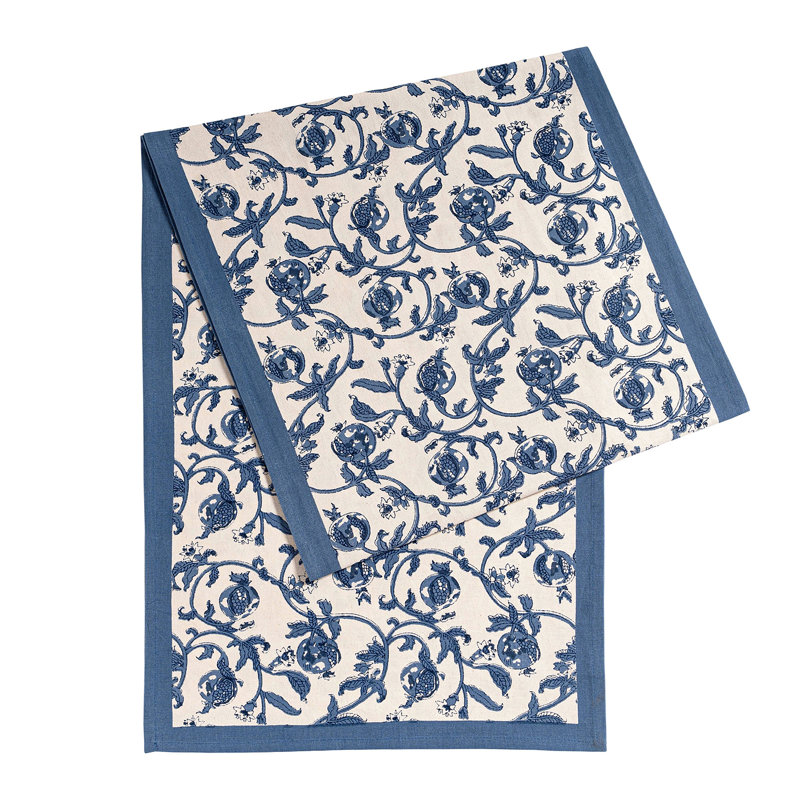 Granada Cornflower Blue Handmade Floral Table Runnner, Blue, 90" L x 16" W