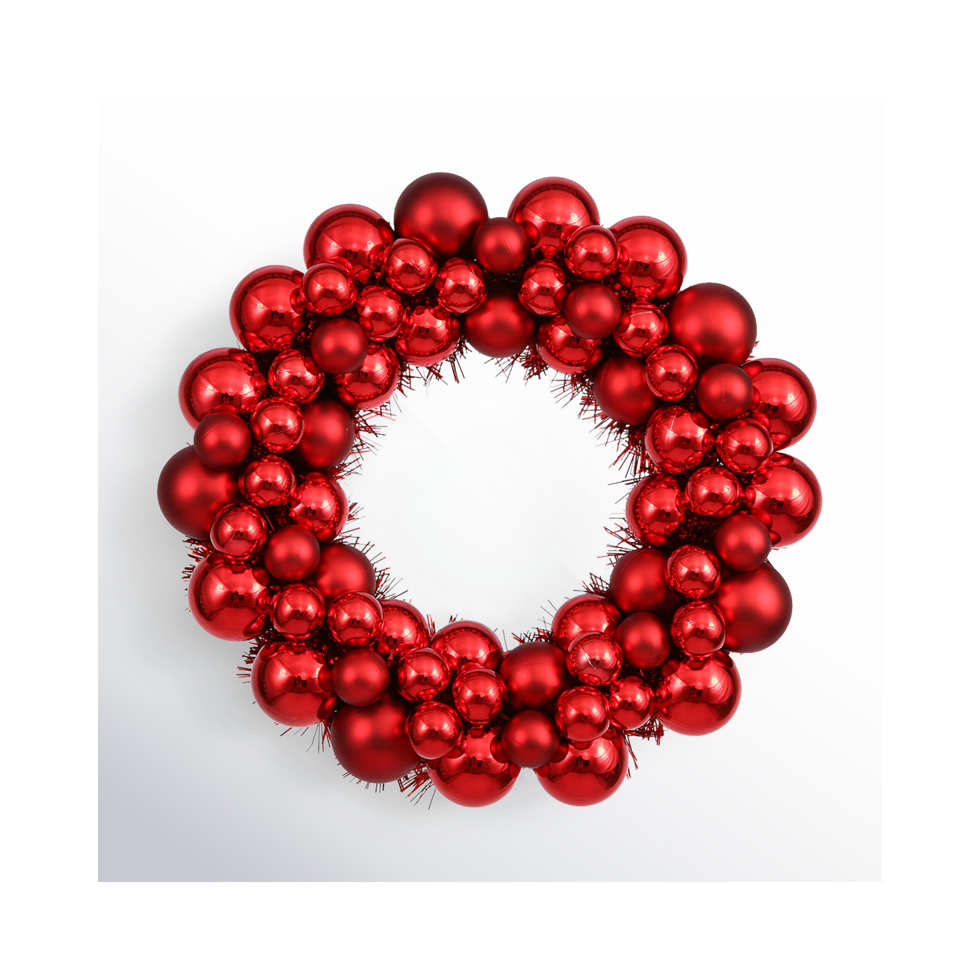 Shiny and Matte Ball Wreath, Red, 36"