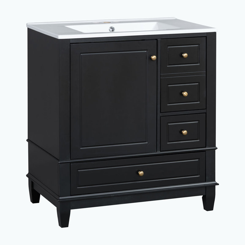 Meuble-lavabo avec lavabo et armoire avec tiroirs, Noir, noir, noir, noir