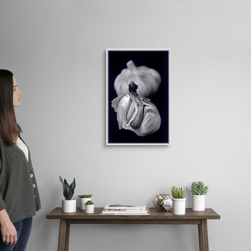 " Garlic " by Didier Gaillard, White Framed, 26" H x 18" W x 1.75" D