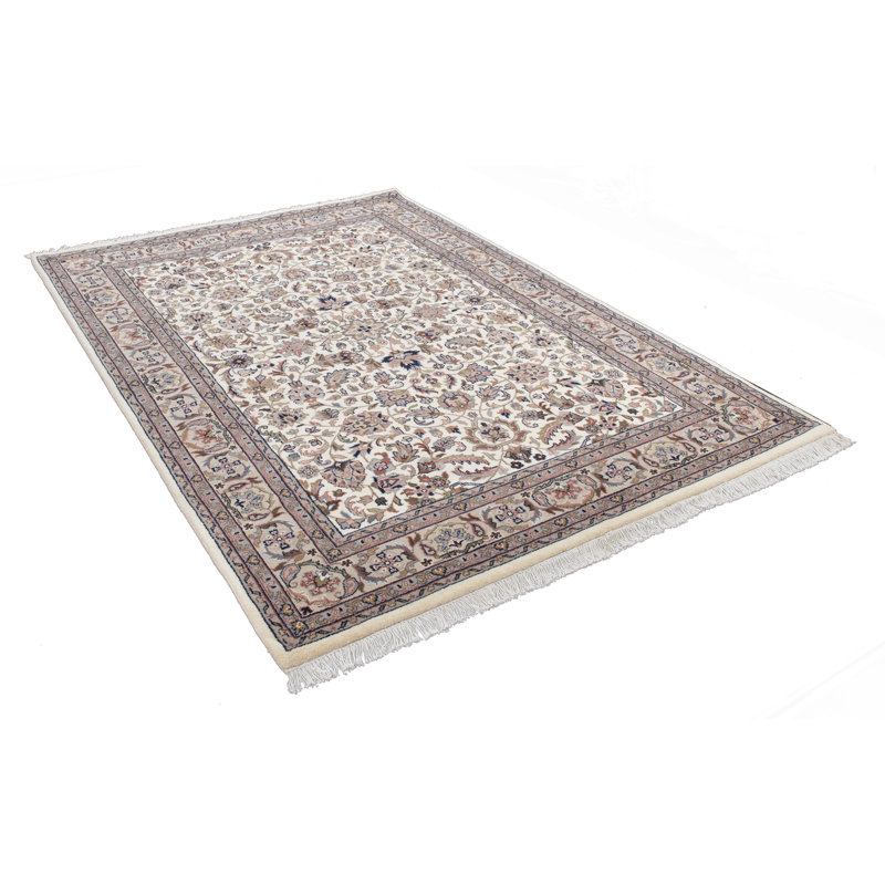 Handgefertigter Teppich Silberston in Beige, Runner 70 x 140cm