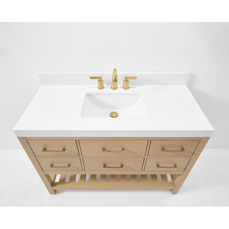 Elizabeth 48'' W Single Vanity, Oak/Rose Gold, Pure White Quartz