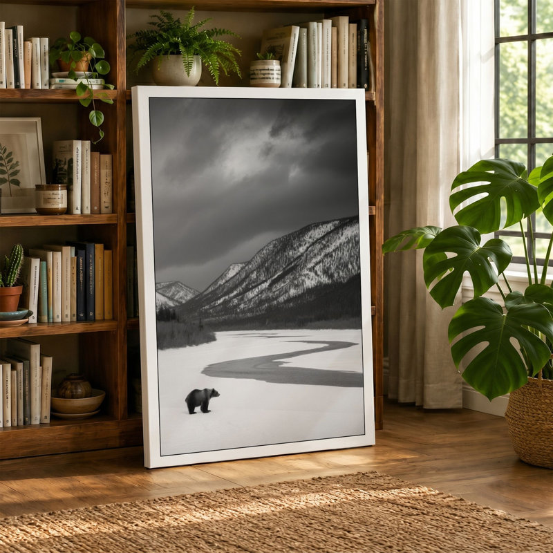 Bear in Isolation Scandinavian - Wrapped Canvas, 30x20 - 76.2 x 50.8 cm, Black Border