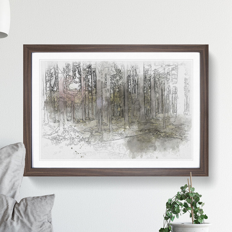 Sunlight Forest Vol.2 Sketch - Picture Frame Graphic Art, Walnut, 36cm H x 48cm W x 2cm D