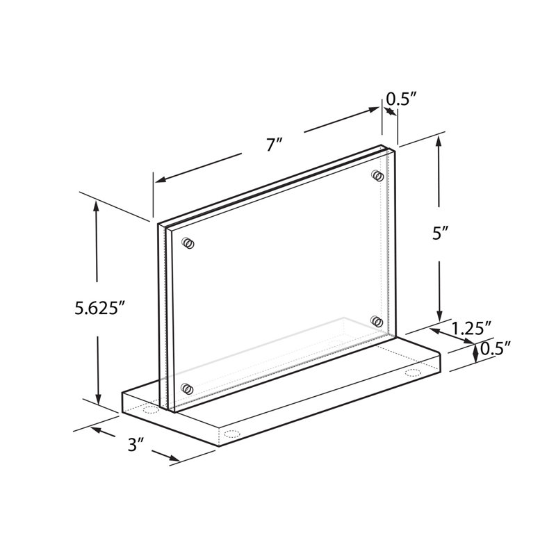 Slim Deluxe Acrylic Block Frame 7” x 5” on ½” Acrylic Base with Magnet Closure and Rubber Bumpers, Landscape/Horizontal