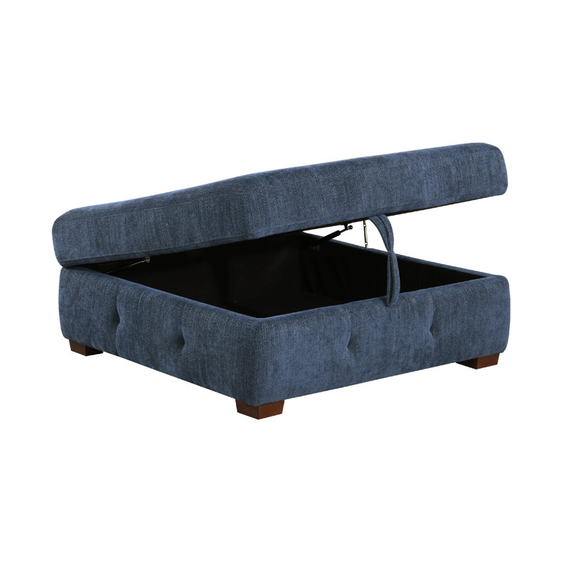Rez Storage Ottoman, 40 Inch, Tufted Chenille Cushion, Blue