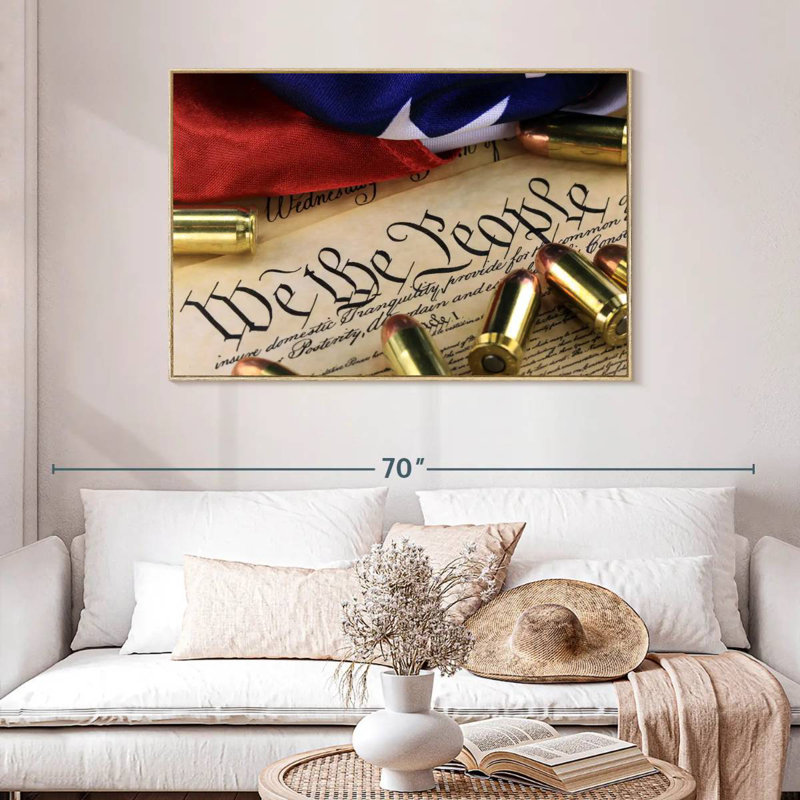 Constitution américaine, préambule et munitions, Cadre flottant en bois naturel, 46 po x 31 po