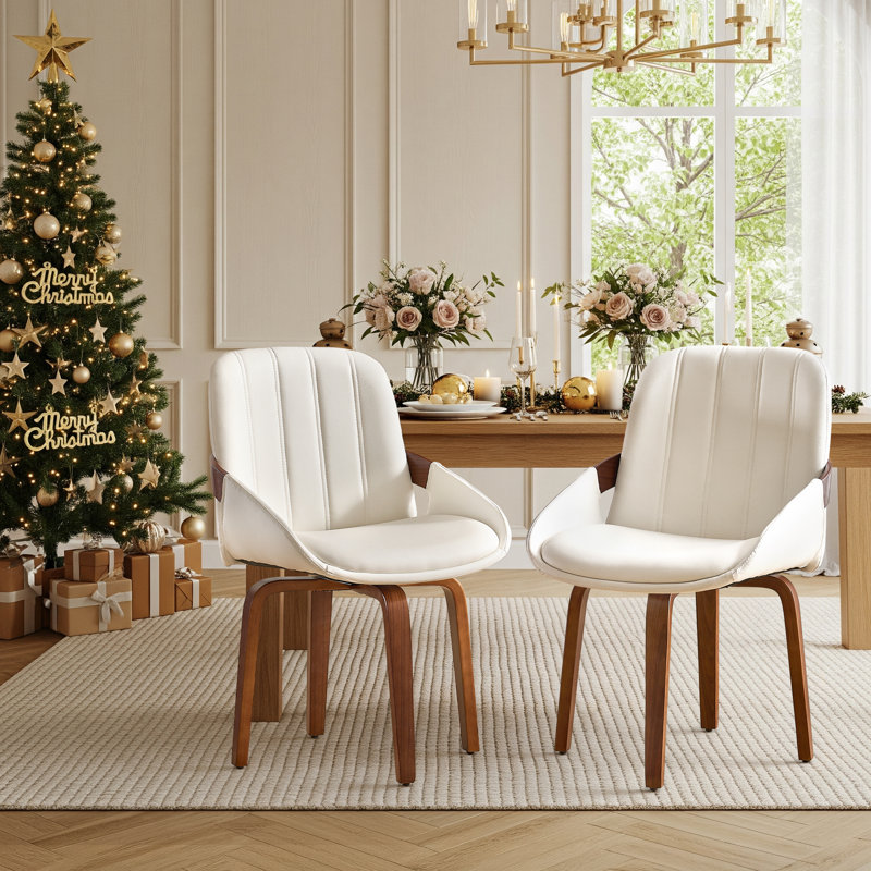 Set of 2 Modern Swivel Counter Height Dining Chairs, Faux Leather Upholstered Armchairs with 360° Swivel for Kitchen Island & Bar