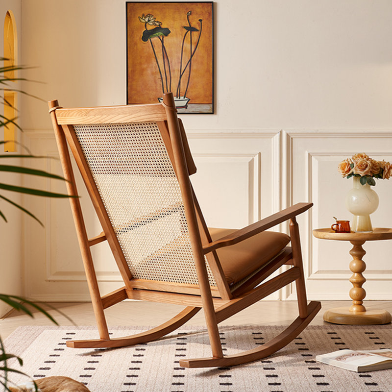 Chaise berçante moderne en bois massif, Brun