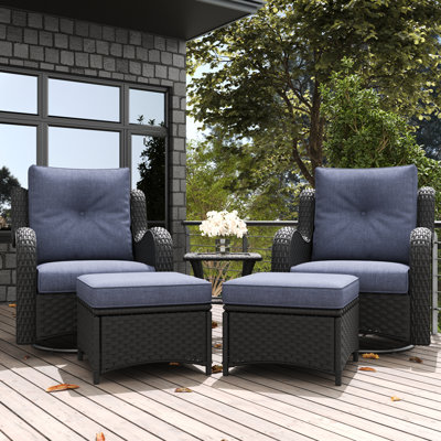 LayinSun 5 Piece Outdoor Wicker Swivel Chair With Ottoman by LayinSun