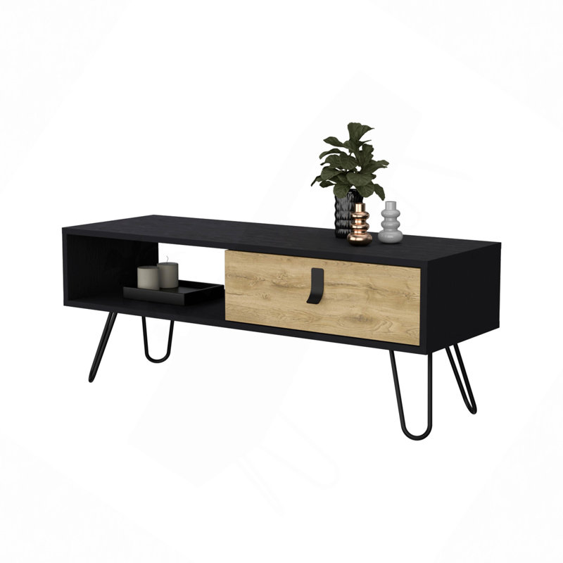 Table,Black And Macadamia Hairpin Legs Coffee Table