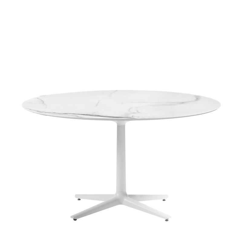 Table ronde Multiplo, Marbre blanc, 4 rayons