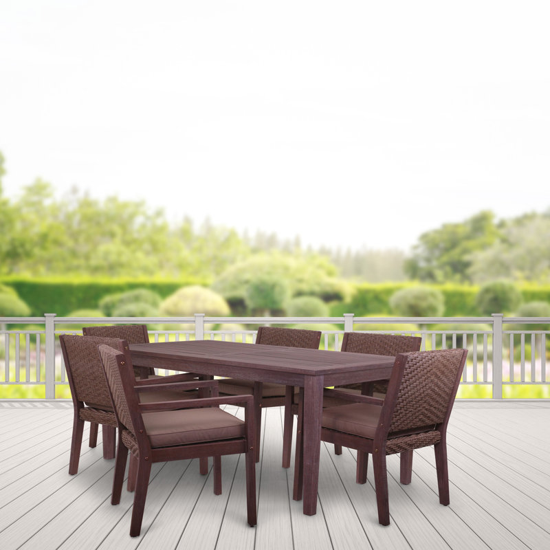 Perr 6 - Person Eucalyptus Solid Wood Patio Dining Set Umbrella Hole Included Rectangular Table with Sunbrella® Cushions Included