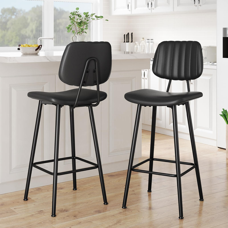 Ensemble de 2 tabourets de bar 29 pouces en cuir, Noir
