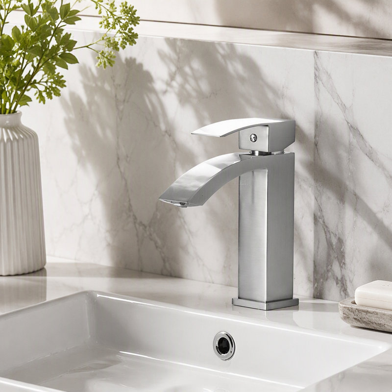 Brushed Nickel Bathroom Faucet,Faucet For Bathroom Sink, Single Hole Bathroom Faucet Modern Single Handle Vanity Basin Faucet