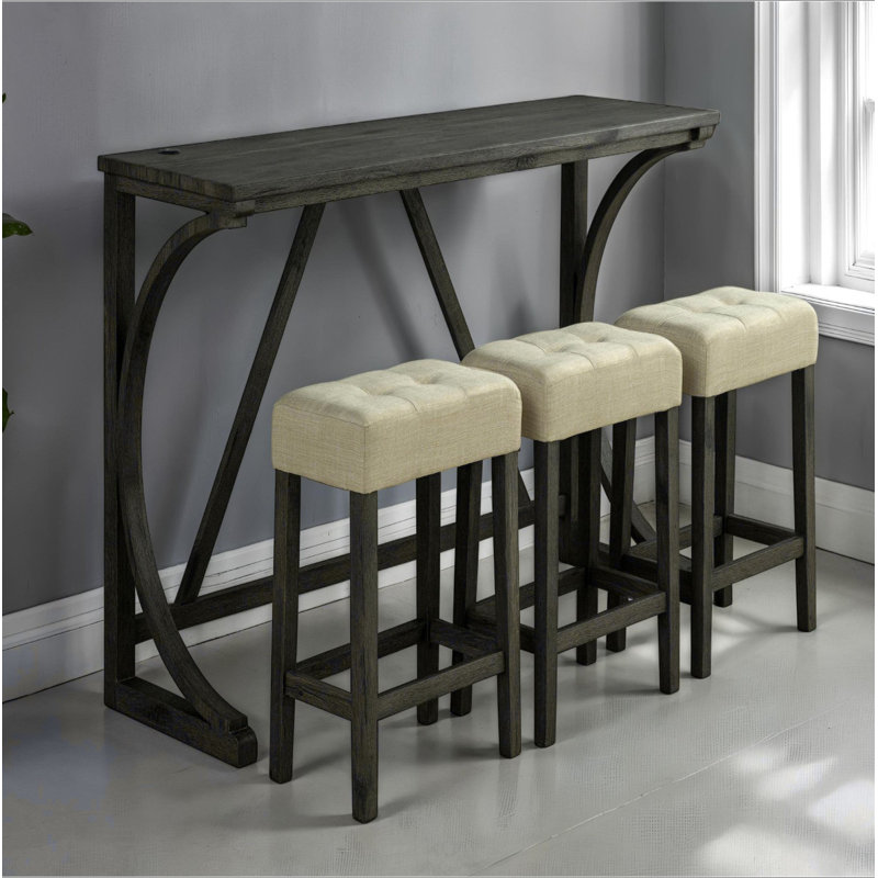 Ensemble de salle à manger brun 4 pièces, table de salle à manger unique et fonctionnelle avec 3 tabourets USB capitonnés et sièges de cuisine beige