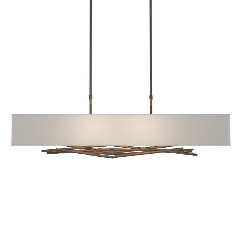 Brindille 4 - Light Kitchen Island Rectangle Pendant, Natural Anna, Translucent Bronze