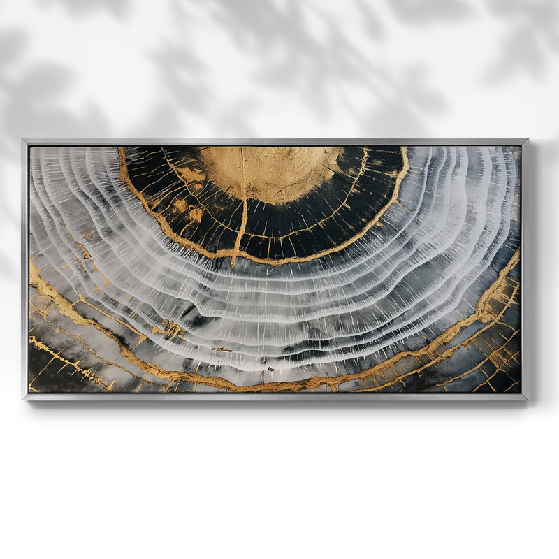 «Abstract Series» -CC- Toile tendue avec châssis tendue, prête à accrocher, H 25 po x l 49 po, Argent argent