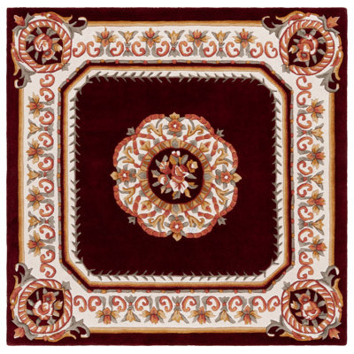 Abrahan Hand Tufted Wool Cotton Floral Rug in Red/Ivory