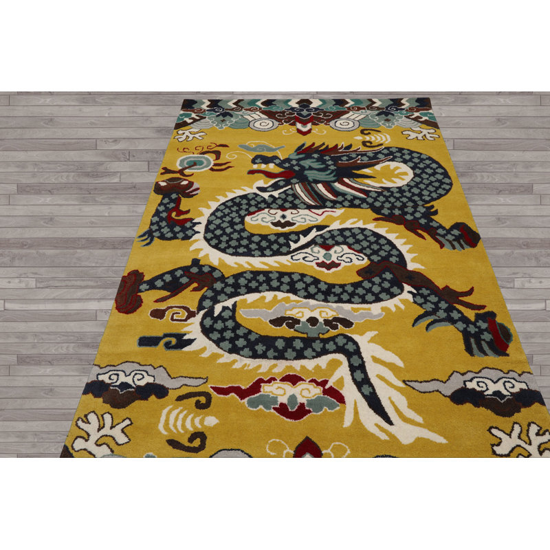 Tapis chinois en laine touffeté à la main 5 x 8 po, Rectangle de 5 pi x 8 pi