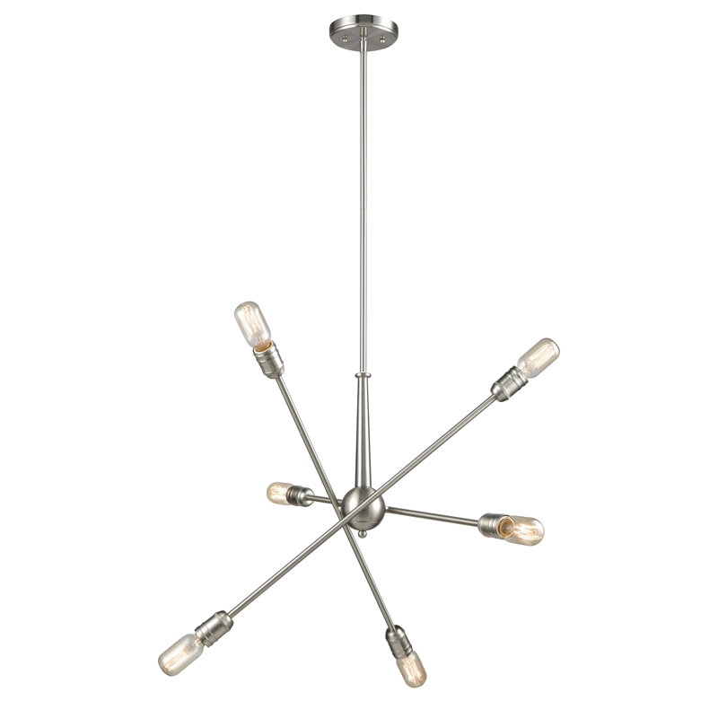 Lustre à 6 lumières de 28 po de large Delphine - nickel satiné