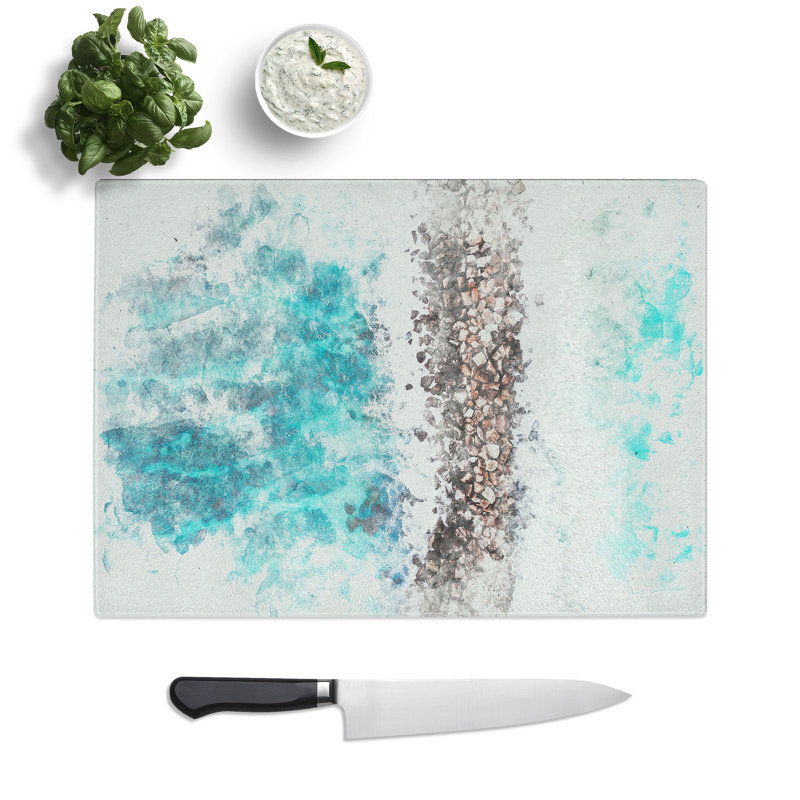 Tempered Glass Beach Road Across the Ocean Chopping Board, 28.5 cm x 39 cm