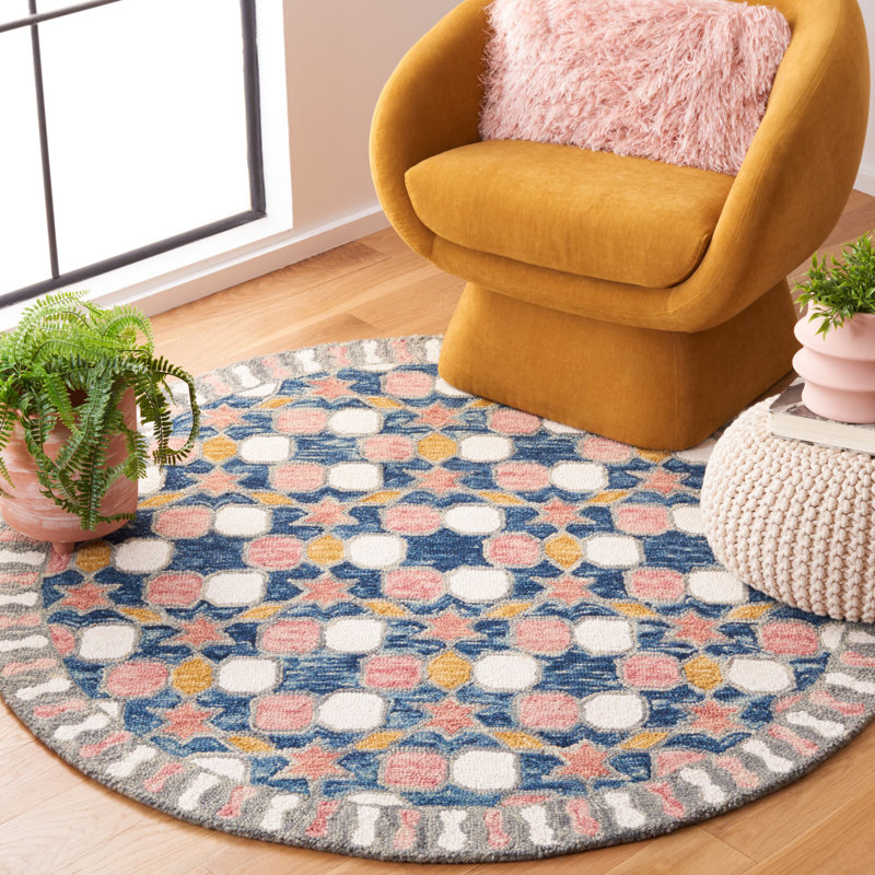 Tapis gris / rose en laine / coton touffeté à la main Blazier, Rond 5 pi