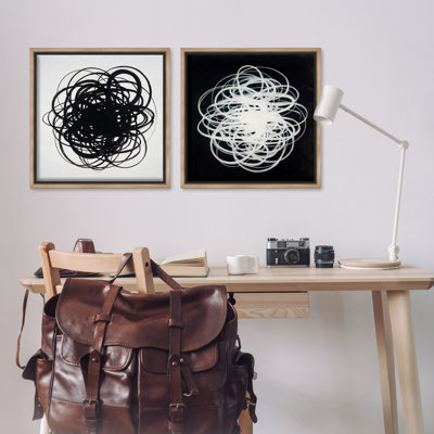 & White Tangled Lines  2 PC Framed Floater Canvas Set by Haxton