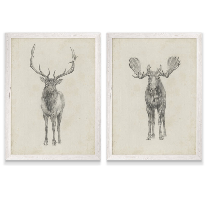 «Moose Study» par Antonyus Bunjamin (Abe), ensemble de 2 reproductions d'art sur toile, H 20 po x l 16 po, Toile encadrée